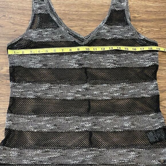 Guess See Through Mesh Sleeveless Striped Shirt Black and Gray Size Large - Picture 13 of 14